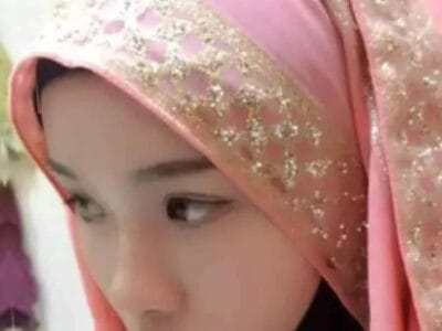 Hijab Scarf Sub Gold Rhinestones Female Long Folk Style (Pink)