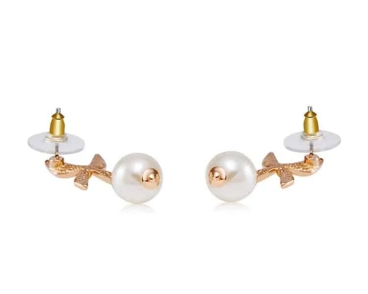 Imitation Pearl Leaf Butterfly Style Earrings