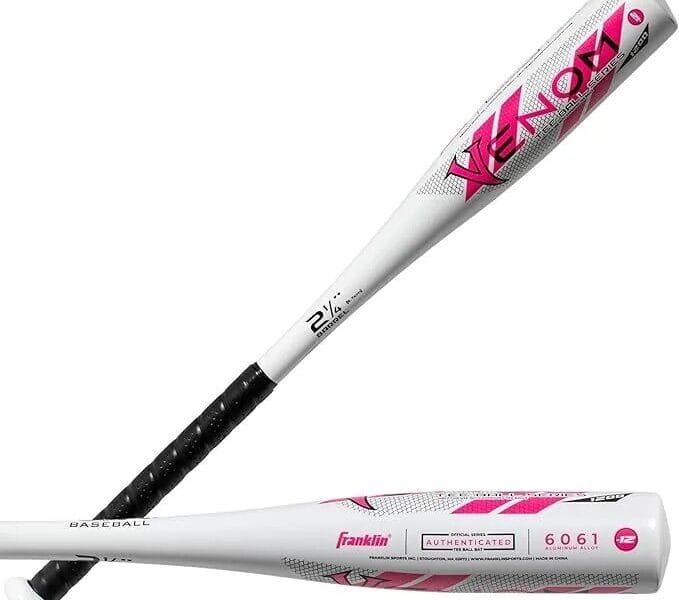 Franklin Sports Kids Baseball + Tball Bat – Venom Youth Aluminum Bat – USA Certified Boys + Girls Tee Ball Bat – Junior Metal Bat – 26″/ 14oz – White