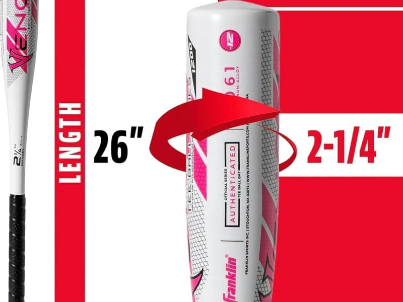 Franklin Sports Kids Baseball + Tball Bat – Venom Youth Aluminum Bat – USA Certified Boys + Girls Tee Ball Bat – Junior Metal Bat – 26″/ 14oz – White