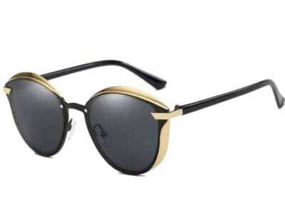 Women Fashion Retro Round Metal Frame UV400 Polarized Sunglasses (Grey)