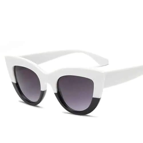 Cat Eye Mirrored Metal Frame Sunglasses for Women UV400 (Black+White)