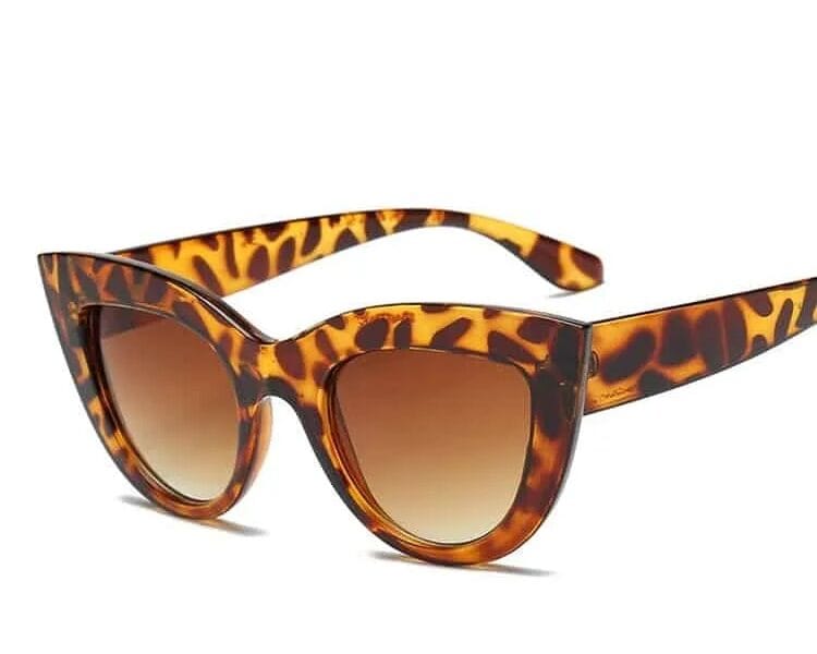 Cat Eye Mirrored Metal Frame Sunglasses for Women UV400 (Brown+Yellow)