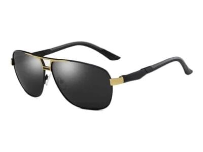 Men Fashion UV400 Aluminium-magnesium Alloy Frame Polarized Sunglasses (Gold & Black + Dark Grey)