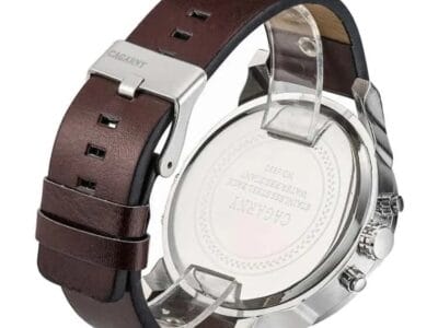 CAGARNY 6820 Fashionable Multifunctional Style Quartz Business Sport Wrist Watch with Leather Band & GMT Time & Calendar & Luminous Display for Men (Brown)