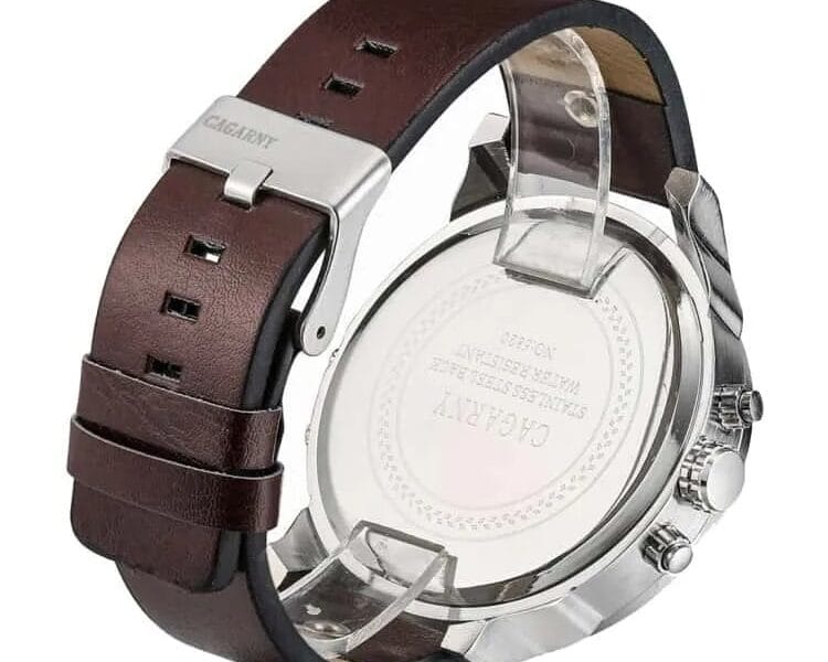 CAGARNY 6820 Fashionable Multifunctional Style Quartz Business Sport Wrist Watch with Leather Band & GMT Time & Calendar & Luminous Display for Men (Brown)