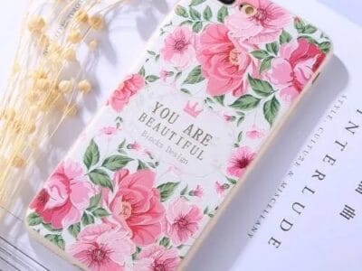 Protective Case for iPhone 8 Plus & 7 Plus Embossment YOU ARE BEAUTIFUL Peony Pattern Soft TPU