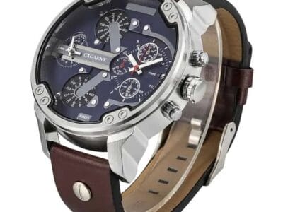 CAGARNY 6820 Fashionable Multifunctional Style Quartz Business Sport Wrist Watch with Leather Band & GMT Time & Calendar & Luminous Display for Men (Brown)
