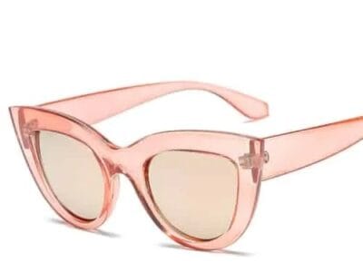 Cat Eye Mirrored Metal Frame Sunglasses for Women UV400 (Pink)