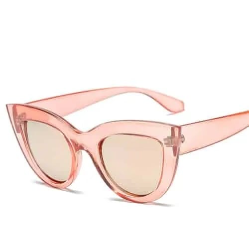 Cat Eye Mirrored Metal Frame Sunglasses for Women UV400 (Pink)