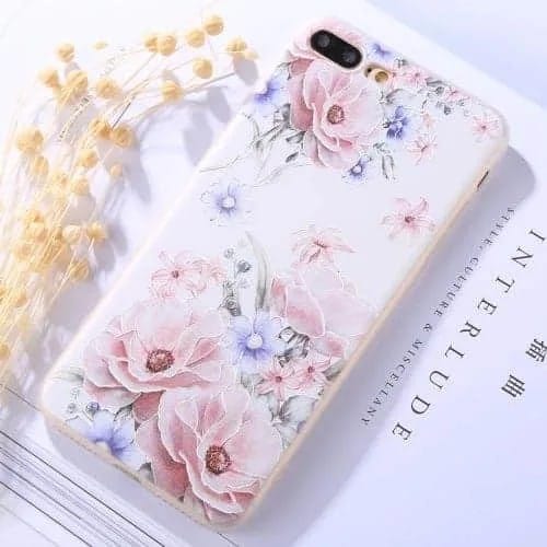 Protective Case For iPhone 8 Plus & 7 Plus Embossment Camellia Pattern Soft TPU