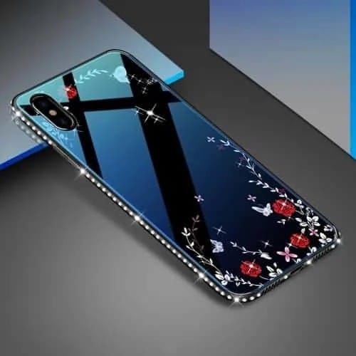 Secret Garden Pattern TPU + Glass Painted Blue Light Protective Back Cover Case – iPhone X
