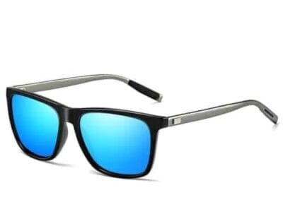 Men Retro Fashion Aluminum Magnesium Frame UV400 Polarized Sunglasses (Black Tarnish+ Blue)