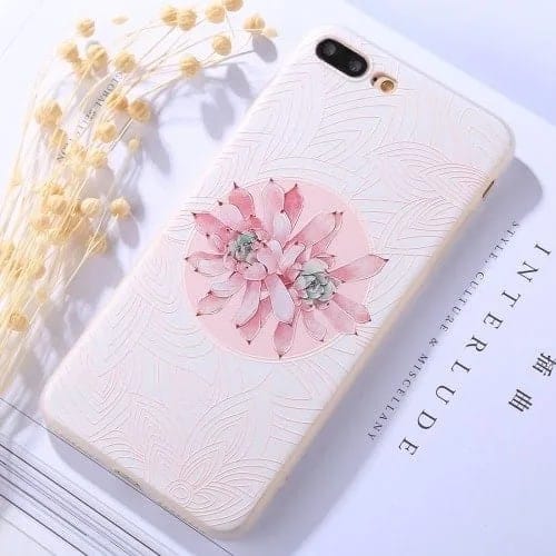 Protective Case for iPhone 8 Plus & 7 Plus Embossment Fleshy Flower Pattern Soft TPU