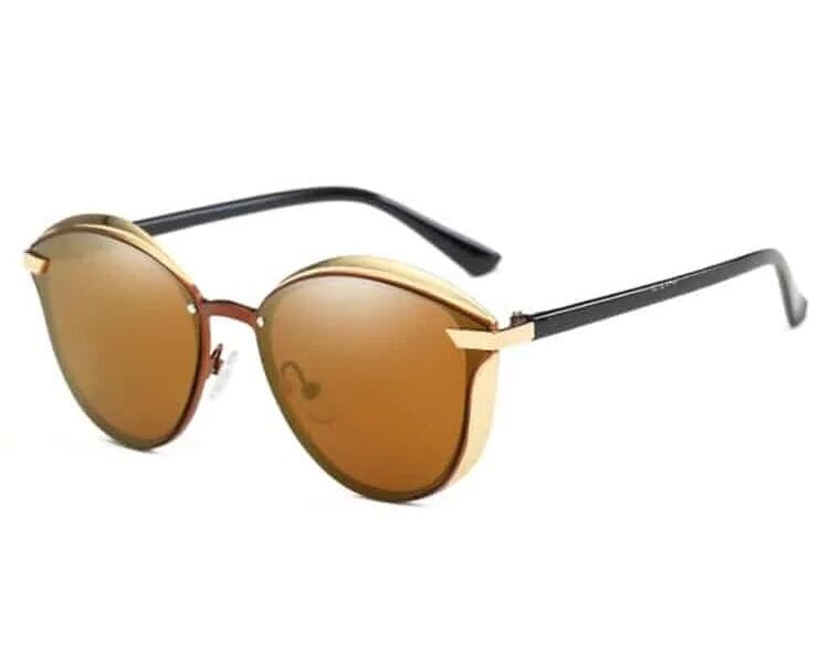 Women Fashion Retro Round Metal Frame UV400 Polarized Sunglasses (Brown)