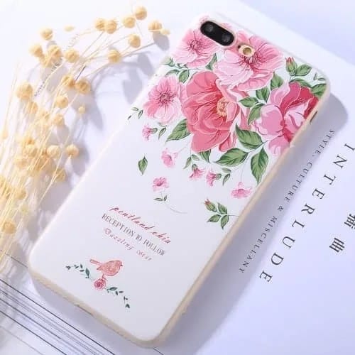 Protective Case for iPhone 8 Plus & 7 Plus Embossment RECEPTION TO FOLLOW Peony Pattern Soft TPU