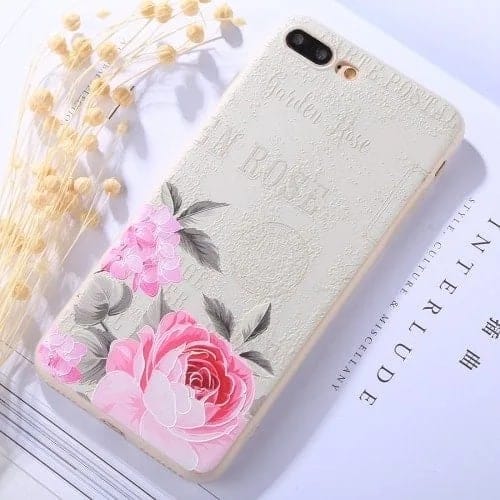 Protective Case for iPhone 8 Plus & 7 Plus Embossment Garden Rose Pattern Soft TPU