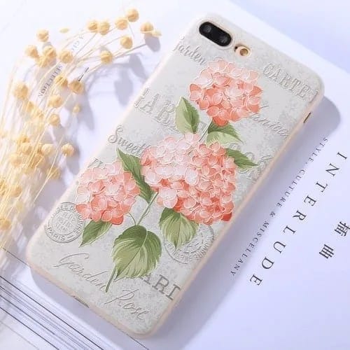 Protective Case for iPhone 8 Plus & 7 Plus Embossment Hydrangea Pattern Soft TPU