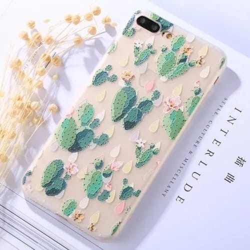Protective Case for iPhone 8 Plus & 7 Plus Embossment Cactus Pattern Soft TPU