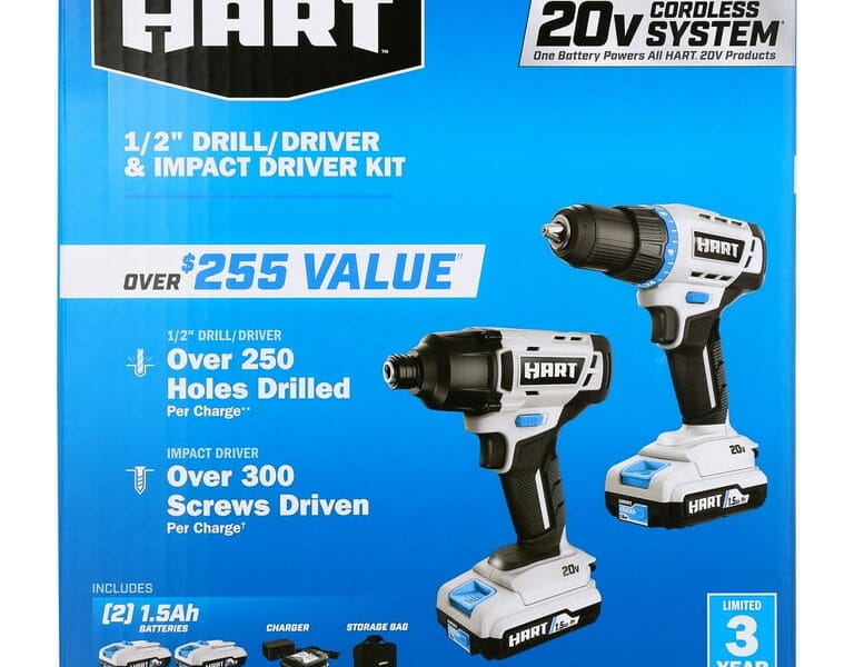 HART 20V Drill/Impact Kit work with 1.5Ah Lithium-Ion Batteries, 3-Jaw - Batteries not Included