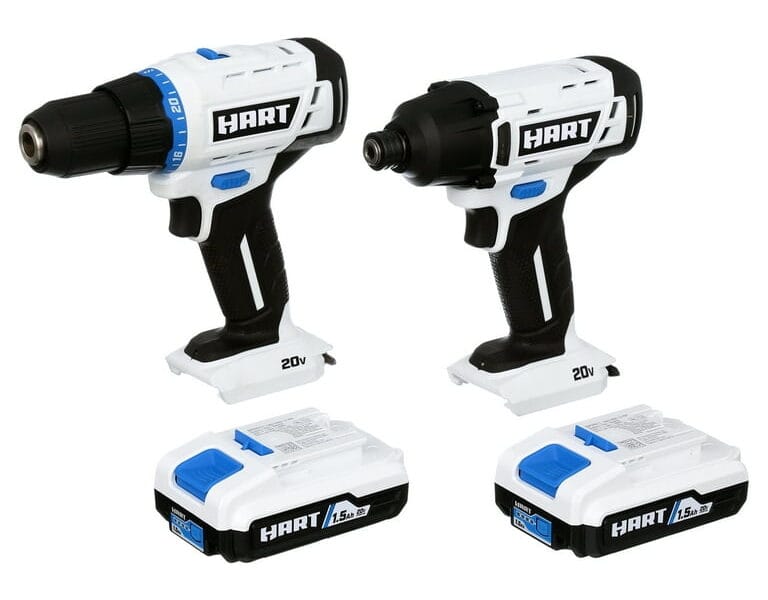 HART 20V Drill/Impact Kit work with 1.5Ah Lithium-Ion Batteries, 3-Jaw - Batteries not Included