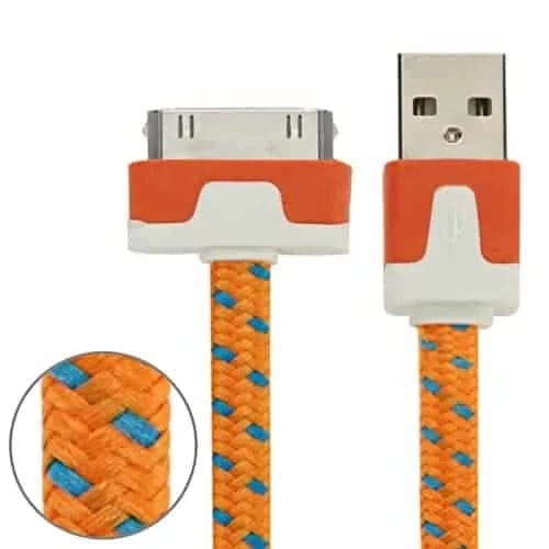 Woven Style 30 Pin to USB Data / Charging Cable 2m (Orange)