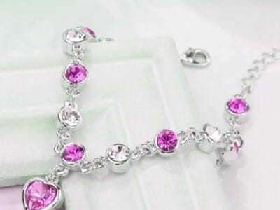 Fashion 12 Constellation Crystal Bracelets Gold-plated Anti-allergy Bracelet Jewelry (Magenta)