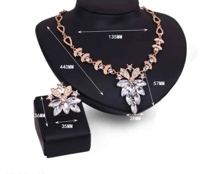 Fashion Diamond-shape Leaves Flowers Necklaces Rings Jewelry 2 PCS Set for Women (White)