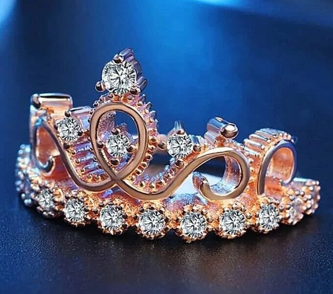 Princess Queen Crown-shaped Rose Gold Plated Zircon Ring