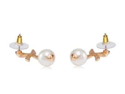 Imitation Pearl Leaf Butterfly Style Earrings