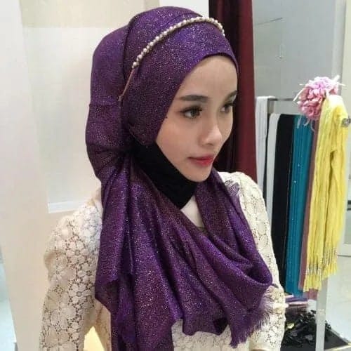 Hijab Scarf Fashion Gold Silk Cotton Female Long Scarf Folk Style (Purple)