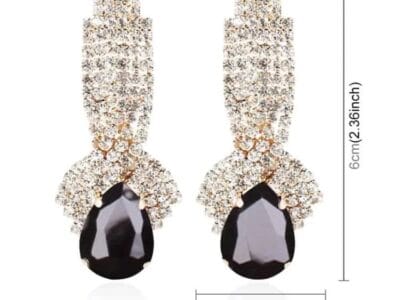 Ladies Vintage Luxury Diamond-shape Drop Long Earrings 1 Pair (Black)