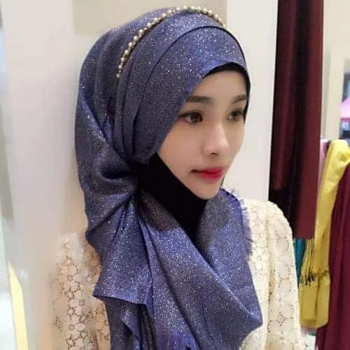 Hijab Scarf Fashion Gold Silk Cotton Female Long Scarf Folk Style (Light Purple)