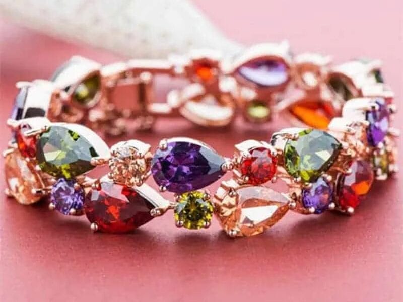 Fashion Mona Lisa Rose Gold Colorful Zircon Bead Bracelets 18cm