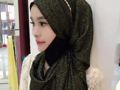 Hijab Scarf Fashion Gold Silk Cotton Female Long Scarf Folk Style (Brown)