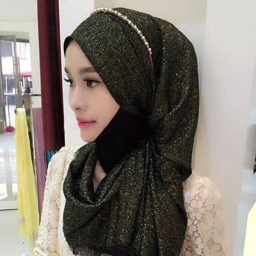 Hijab Scarf Fashion Gold Silk Cotton Female Long Scarf Folk Style (Brown)