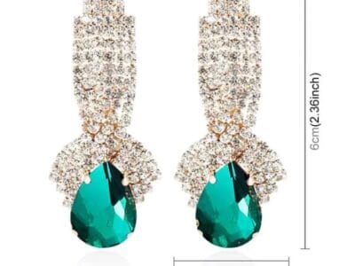 Ladies Vintage Luxury Diamond-shape Drop Long Earrings 1 Pair (Green)