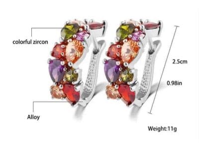 Colorful Zircon Earrings Stud Jewelry For Women And Girls (Silver)