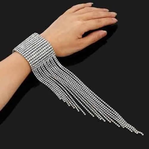 Luxury Fashion Multi-row Shining Diamond Tassel Nightclub Stage Performance Bracelet Jewelry (Platinum)