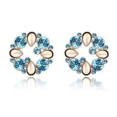 Fashionable Elegant Round Shape Diamond Alloy Earring (Blue)