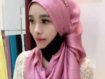Hijab Scarf Fashion Gold Silk Cotton Female Long Scarf Folk Style (Pink)
