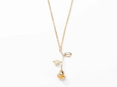 Valentines Day Gift Rose Flower Pendant Jewelry Chain Necklace (Gold)