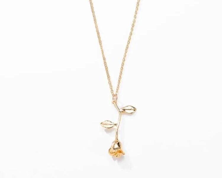 Valentines Day Gift Rose Flower Pendant Jewelry Chain Necklace (Gold)