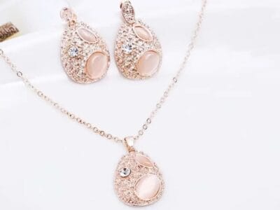 Fashion Beautiful Diamond-shape Droplet Type Necklace Earrings Jewelry Set 3 in 1 for Women