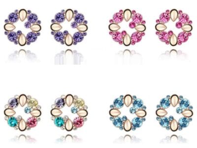 Fashionable Elegant Round Shape Diamond Alloy Earring (Magenta)