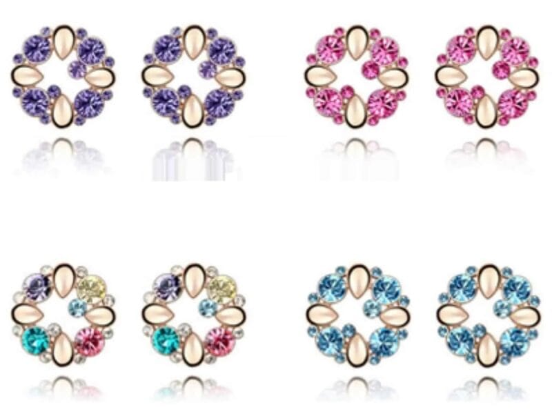 Fashionable Elegant Round Shape Diamond Alloy Earring (Magenta)