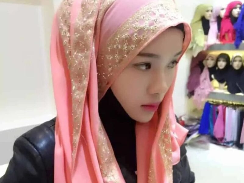 Hijab Scarf Sub Gold Rhinestones Female Long Folk Style (Pink)