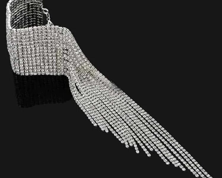 Luxury Fashion Multi-row Shining Diamond Tassel Nightclub Stage Performance Bracelet Jewelry (Platinum)