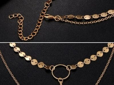 Handmade Sequins Star Tassels Circle Clavicle Chain Long Pendant Double-layer Chain (Gold)