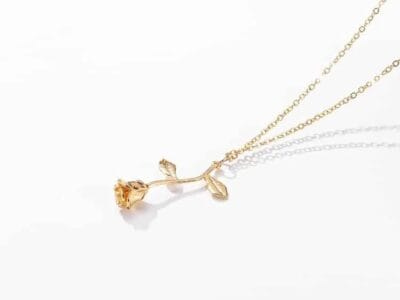 Valentines Day Gift Rose Flower Pendant Jewelry Chain Necklace (Gold)